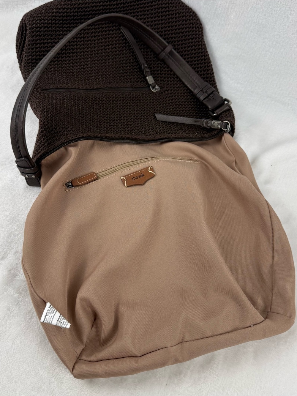The Sak Sequoia Coffee Leaf Woven Hobo Shoulder Bag Brown Zip Top Purse - Picture 8 of 15